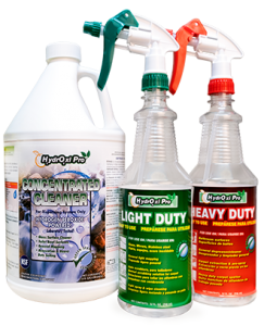 HydrOxi Pro Concentrated Cleaner with red and green spray bottles